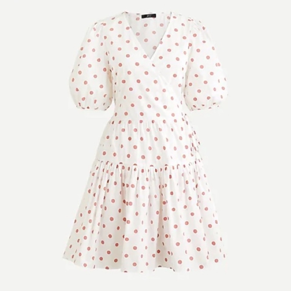 Puff-sleeve cotton poplin wrap dress